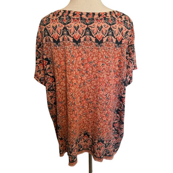 Lucky Brand Floral Tee Womens Size 1X Salmon V-Neck Modal Cotton Boho Knit Top - Picture 3 of 7